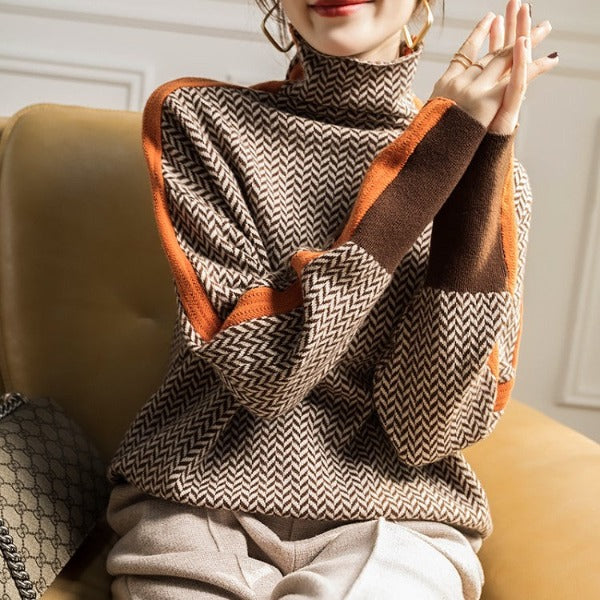June | Eleanor | Herringbone Luxe Turtleneck
